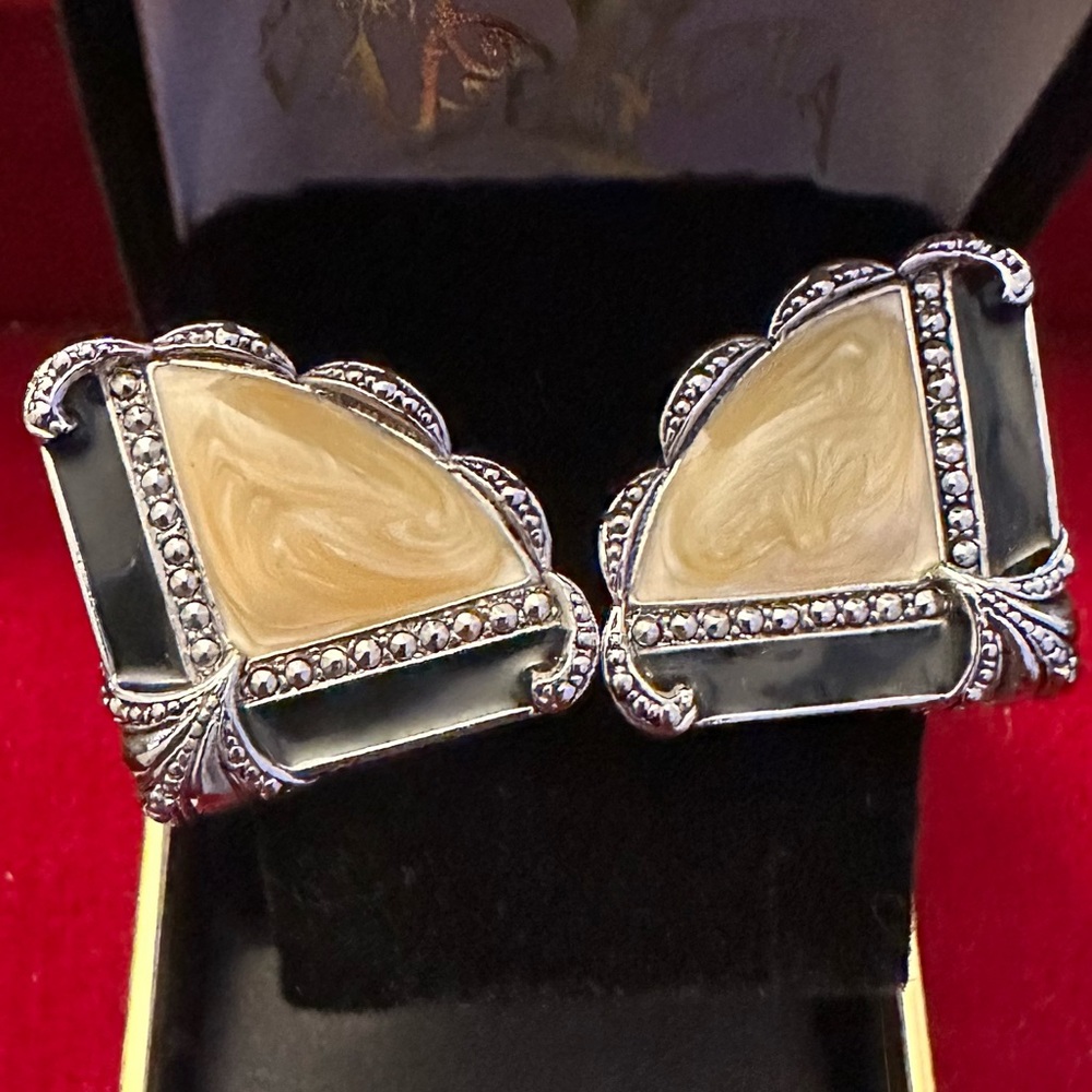 Antique clip on fan earrings